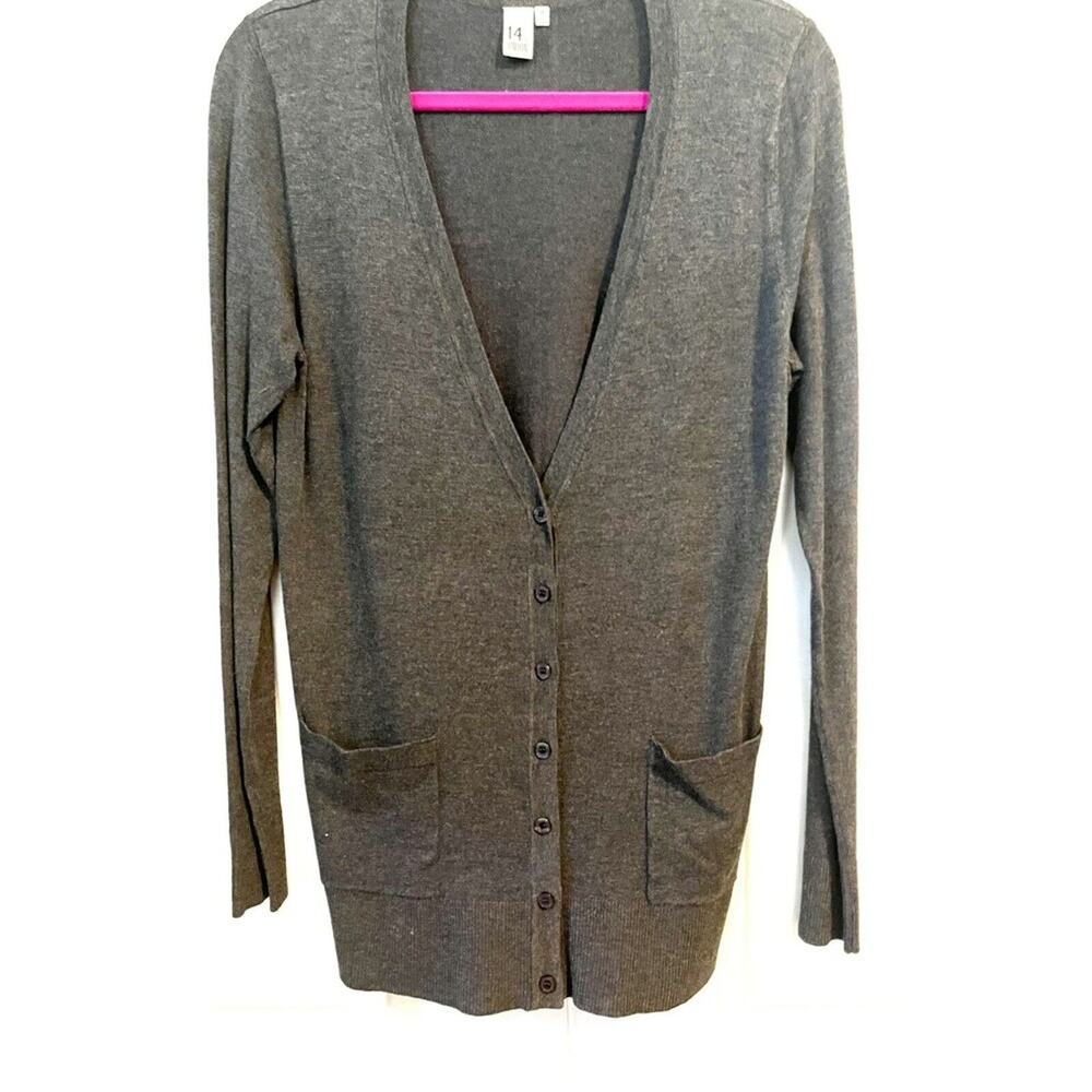 Nordstrom Women M Cardigan Grey Button Front Long Sleeve with Pockets